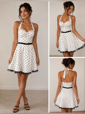 Polka Dot Halter Fit & Flare Dress – Size 3